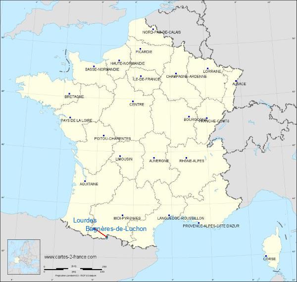 Distance Lourdes Bagnères-de-Luchon sur la carte de France