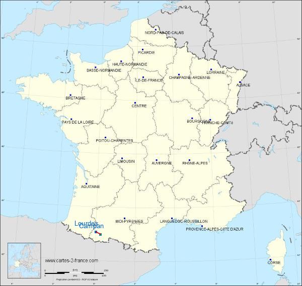 Distance Lourdes Campan sur la carte de France