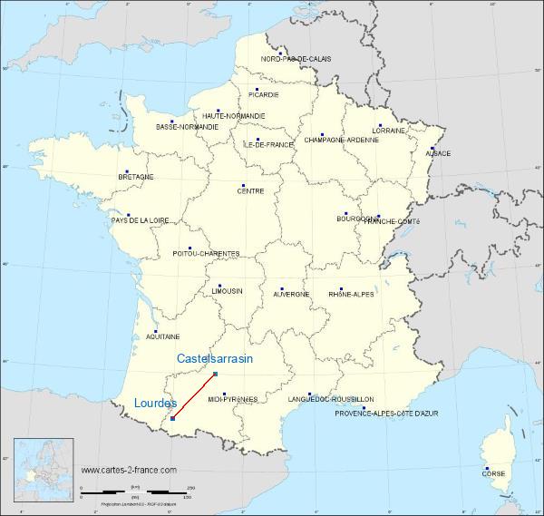 Distance Lourdes Castelsarrasin-Moissac sur la carte de France