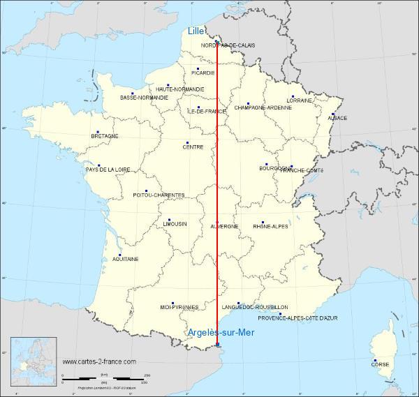 Distance Argelers Lille sur la carte de France