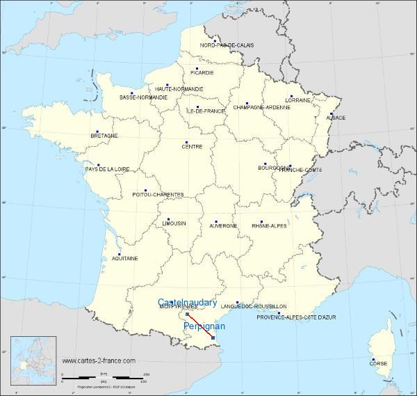 Distance Perpignan Castelnaudary-Villeneuve sur la carte de France