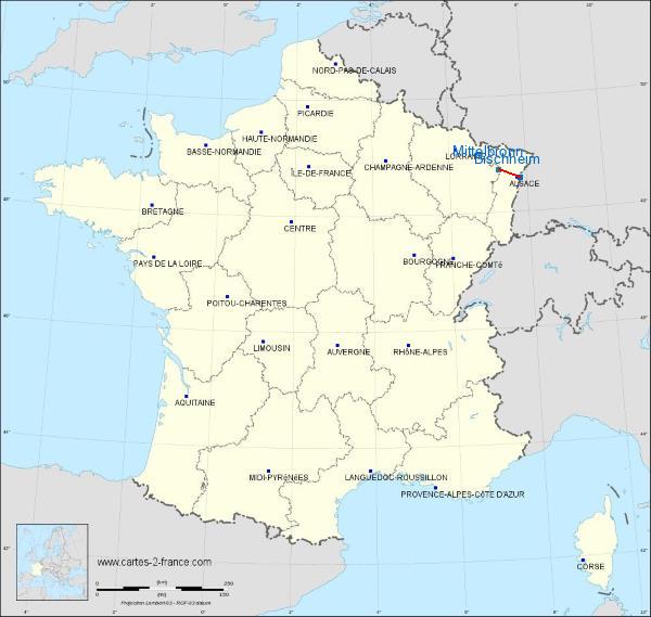 Distance Bischheim Phalsbourg-Bourscheid sur la carte de France