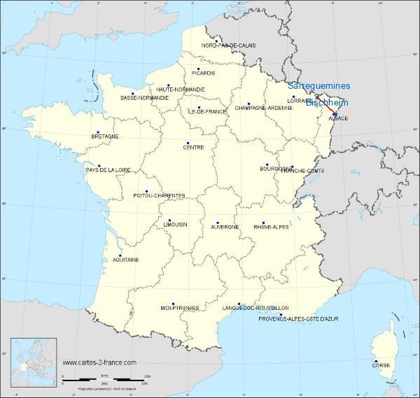 Distance Bischheim Sarreguemines sur la carte de France