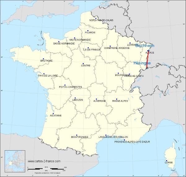 Distance Bischheim EuroAirport Basel–Mulhouse–Freiburg sur la carte de France