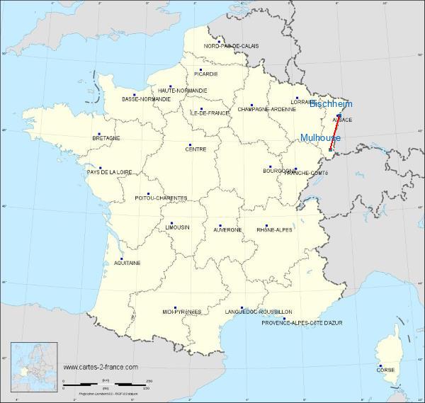 Distance Bischheim Mulhouse sur la carte de France