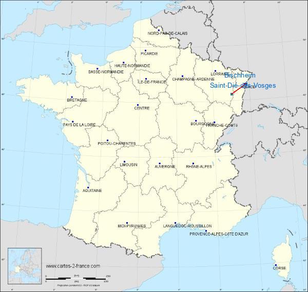 Distance Bischheim Saint-Dié-des-Vosges sur la carte de France