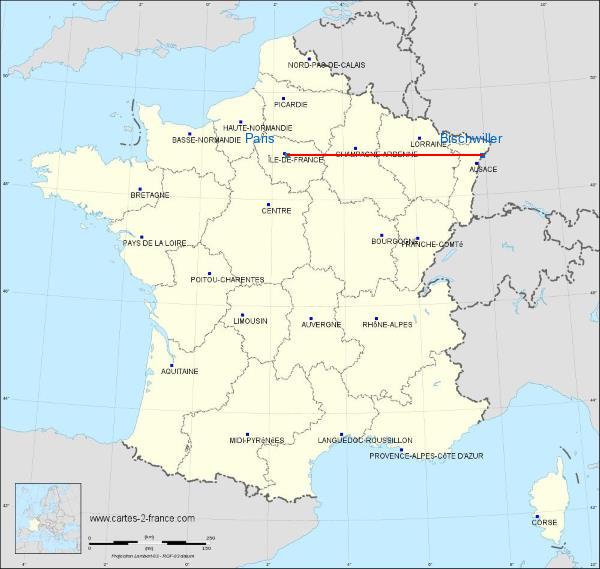 Distance Bischwiller Paris sur la carte de France
