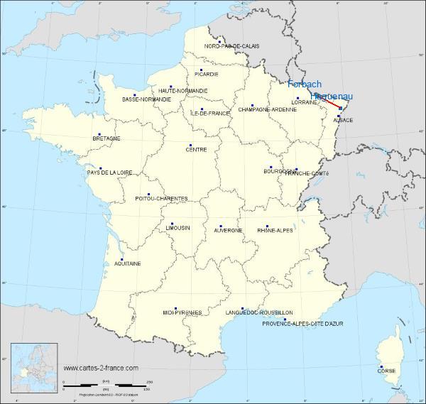 Distance Haguenau Forbach sur la carte de France