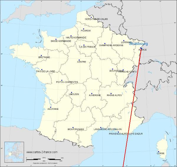 Distance Strasbourg Cannes sur la carte de France