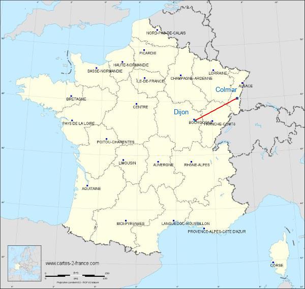 Distance Colmar Dijon sur la carte de France