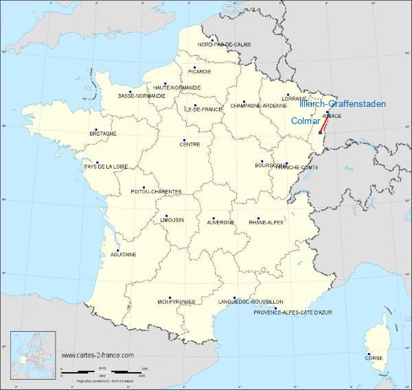 Distance Colmar Illkirch-Graffenstaden sur la carte de France