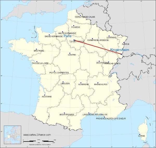 Distance Kingersheim Paris sur la carte de France