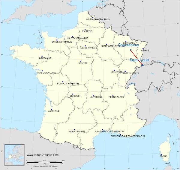 Distance Saint-Louis Lunéville-Croismare Airport sur la carte de France