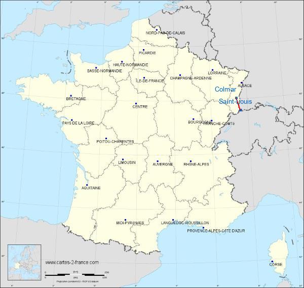 Distance Saint-Louis Colmar sur la carte de France