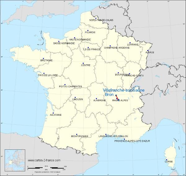 Distance Bron Villefranche-sur-Saône sur la carte de France