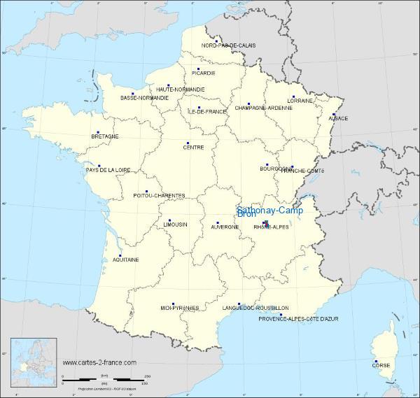 Distance Bron Sathonay-Camp sur la carte de France