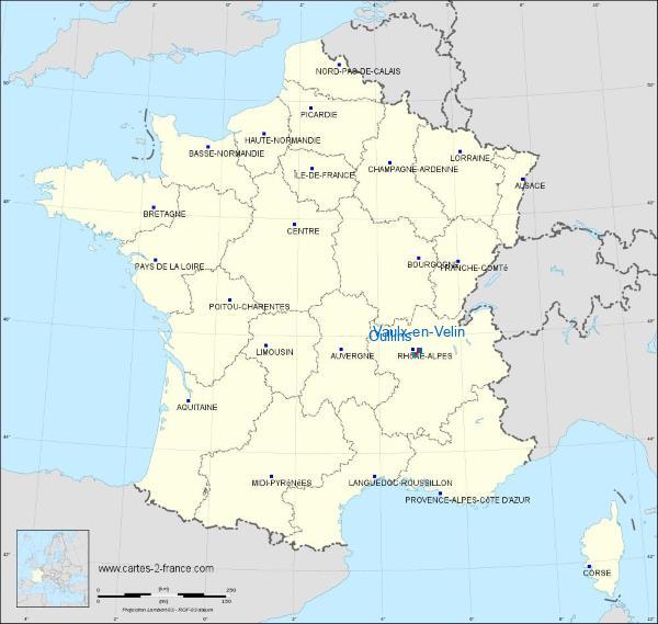 Distance Vaulx-en-Velin Oullins sur la carte de France