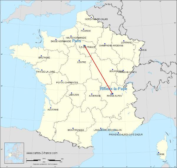 Distance Rillieux-la-Pape Paris sur la carte de France