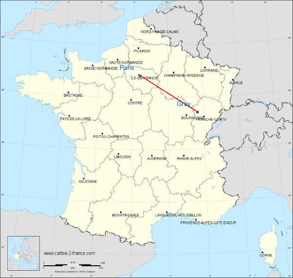 Distance Gray Paris sur la carte de France