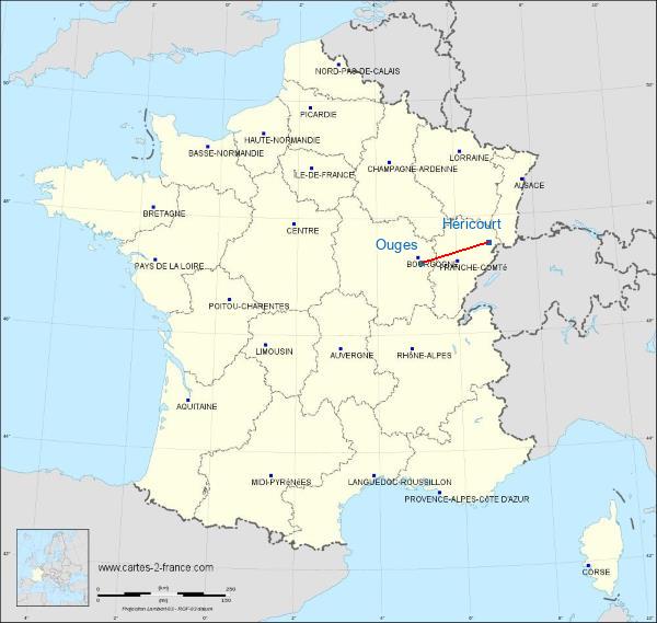 Distance Héricourt Dijon-Longvic Air Base sur la carte de France