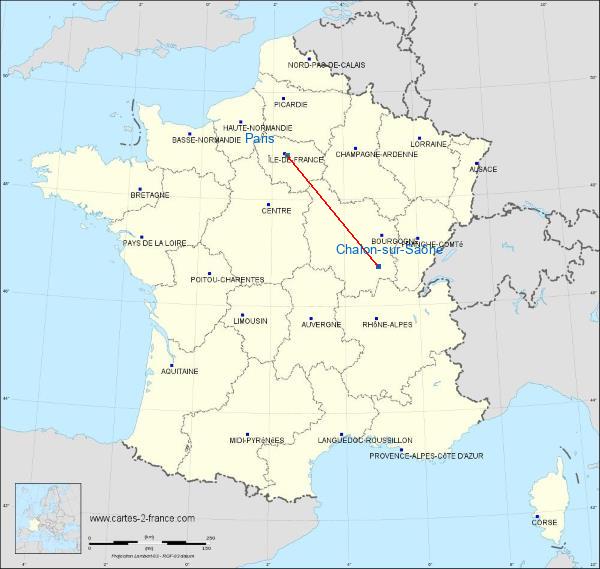 Distance Chalon-sur-Saône Paris sur la carte de France