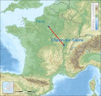 Distance entre de Chalon-sur-Saône et Paris sur la carte de France