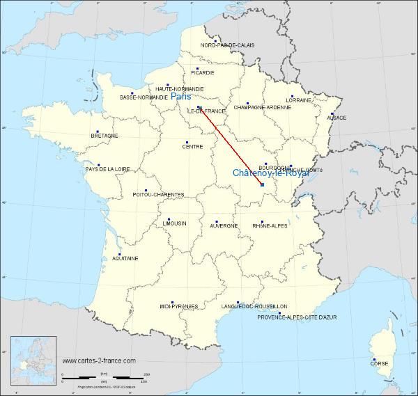 Distance Châtenoy-le-Royal Paris sur la carte de France