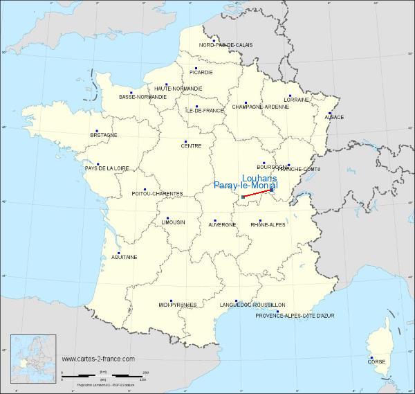 Distance Louhans Paray-le-Monial sur la carte de France