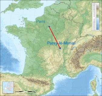Distance entre de Paray-le-Monial et Paris sur la carte de France