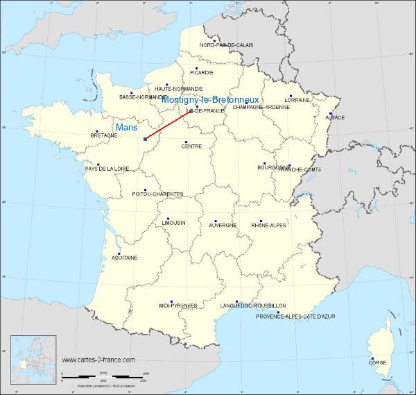 Distance Le Mans Saint-Quentin-en-Yvelines sur la carte de France