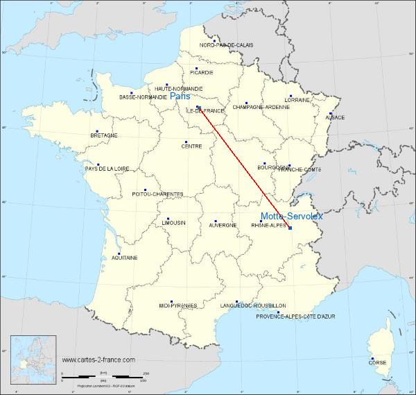 Distance La Motte-Servolex Paris sur la carte de France