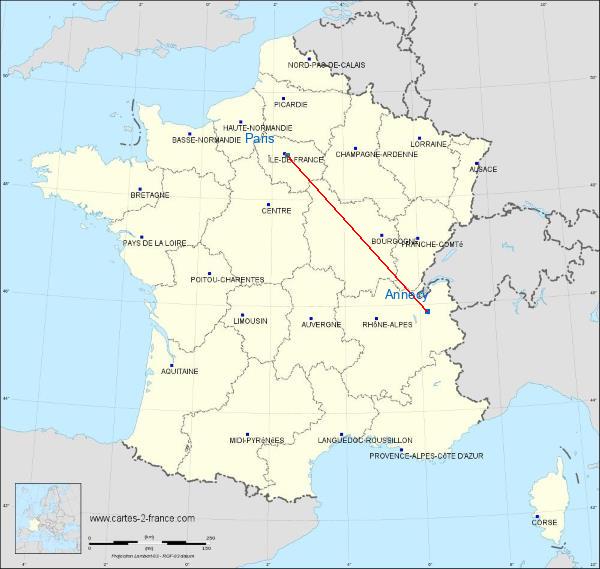 Distance Annecy-le-Vieux Paris sur la carte de France