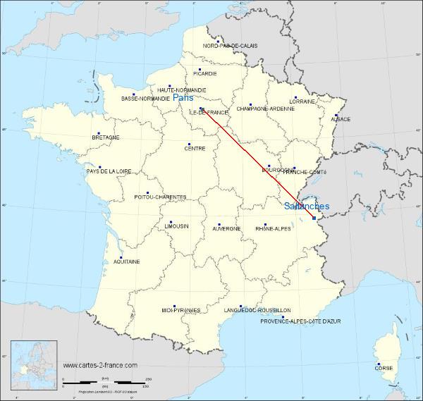 Distance Sallanches Paris sur la carte de France