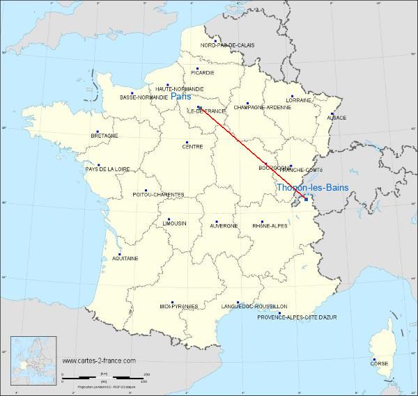 Distance Thonon-les-Bains Paris sur la carte de France