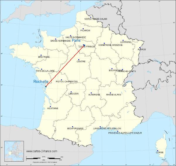 Distance Paris La Rochelle sur la carte de France