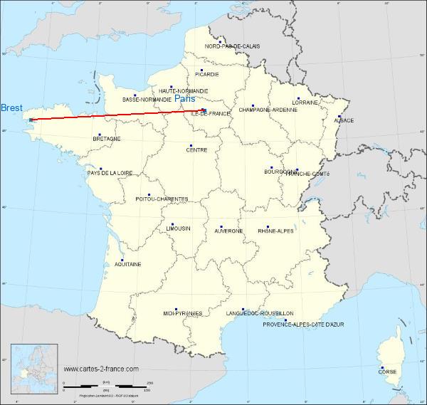 Distance entre Paris et Brest