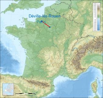 Distance entre de Déville-lès-Rouen et Paris sur la carte de France