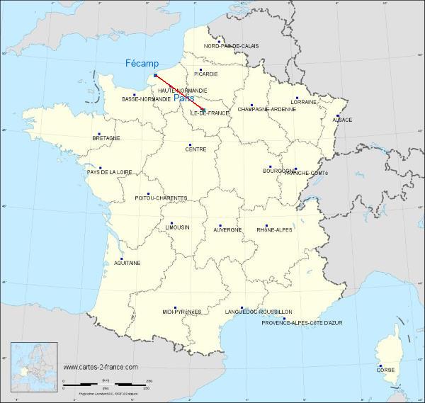 Distance Fécamp Paris sur la carte de France