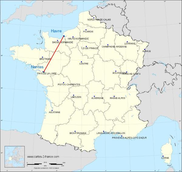 Distance Le Havre Nantes sur la carte de France