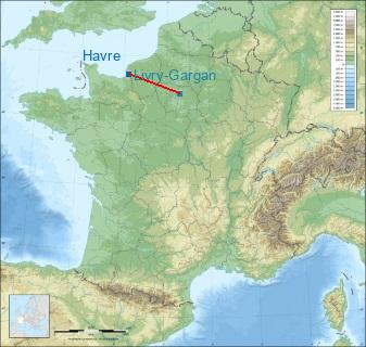 Distance entre de Le Havre et Livry-Gargan sur la carte de France