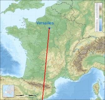 Distance entre de Versailles et Nice sur la carte de France