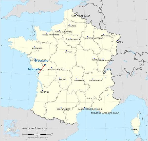 Distance Bressuire La Rochelle sur la carte de France