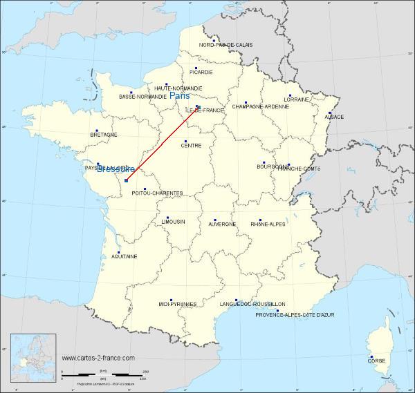 Distance Bressuire Paris sur la carte de France