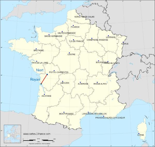 Distance Niort Royan sur la carte de France