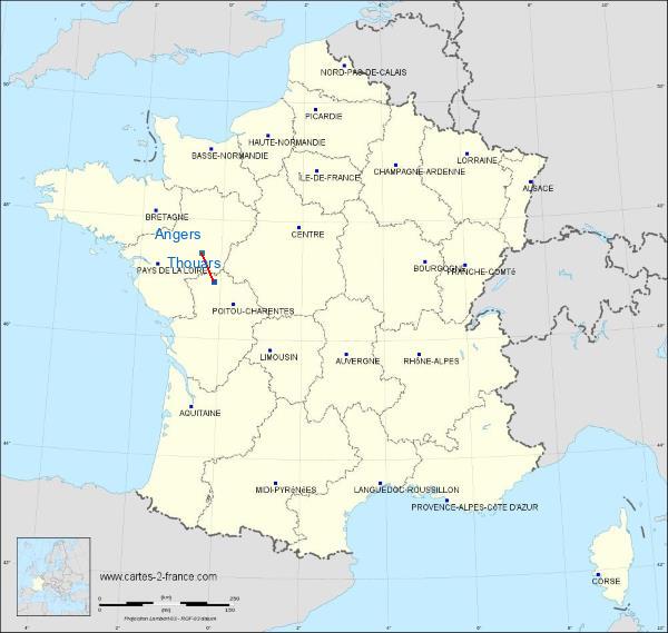 Distance Thouars Angers sur la carte de France