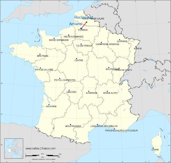Distance Amiens Arras-Roclincourt sur la carte de France