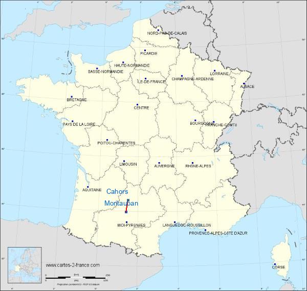 Distance Montauban Cahors sur la carte de France
