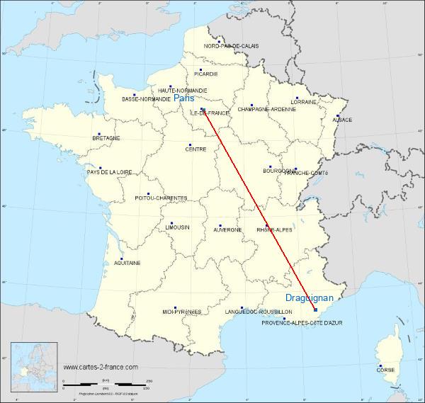 Distance Draguignan Paris sur la carte de France