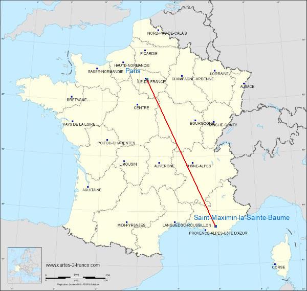 Distance Saint-Maximin-la-Sainte-Baume Paris sur la carte de France