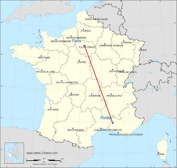 Distance Le Pontet Paris sur la carte de France